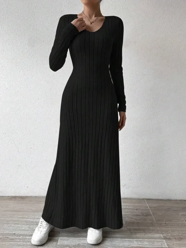 Fashionable Knitted Long Sleeve Streetwear Dress - Image 5
