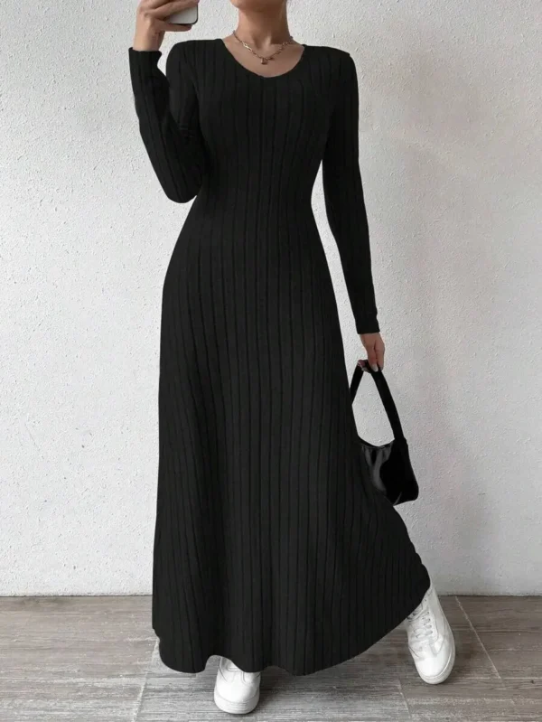 Fashionable Knitted Long Sleeve Streetwear Dress - Image 4