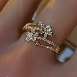 Fashion Gold Color Flower Shape Inlay Zircon Hollow Ring