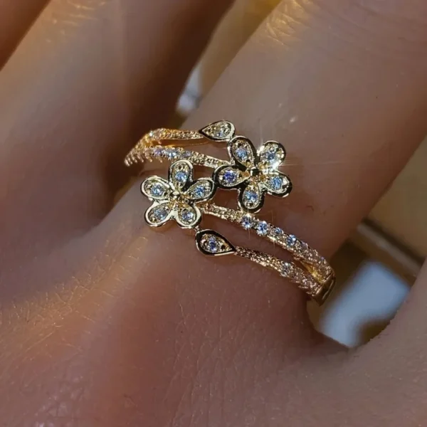 Fashion Gold Color Flower Shape Inlay Zircon Hollow Ring