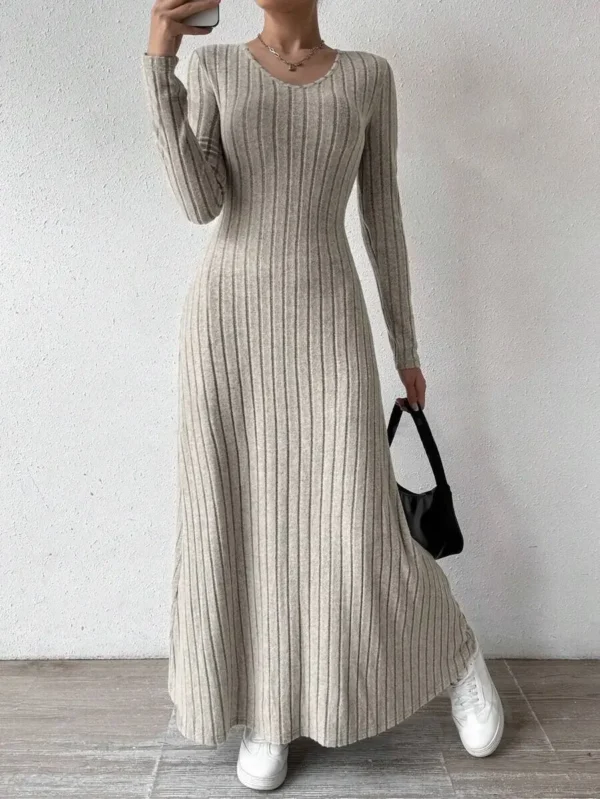Fashionable Knitted Long Sleeve Streetwear Dress - Image 2