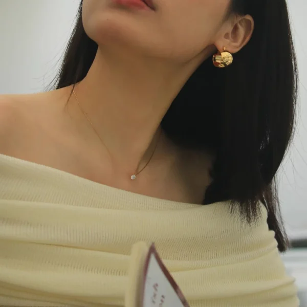 Stainless Steel Gold Plated Dainty Stone Necklace - Image 6