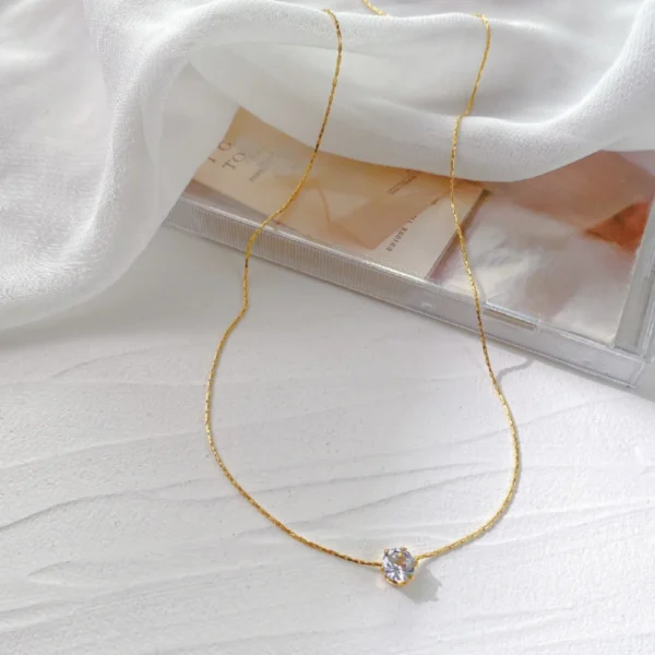 Stainless Steel Gold Plated Dainty Stone Necklace - Image 3