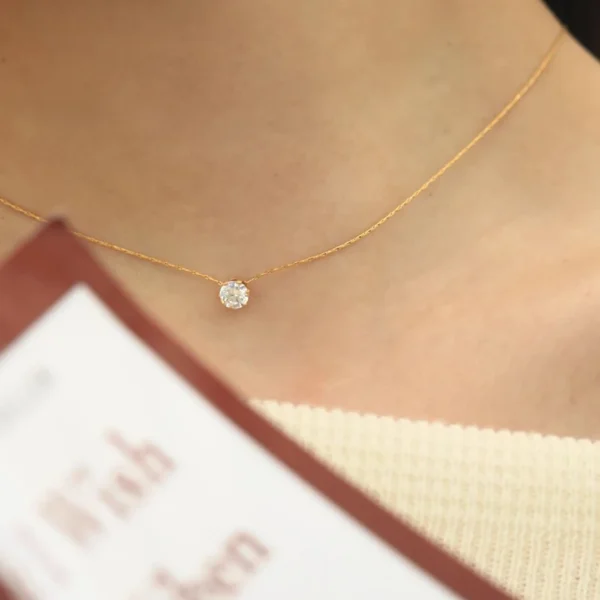 Stainless Steel Gold Plated Dainty Stone Necklace - Image 4