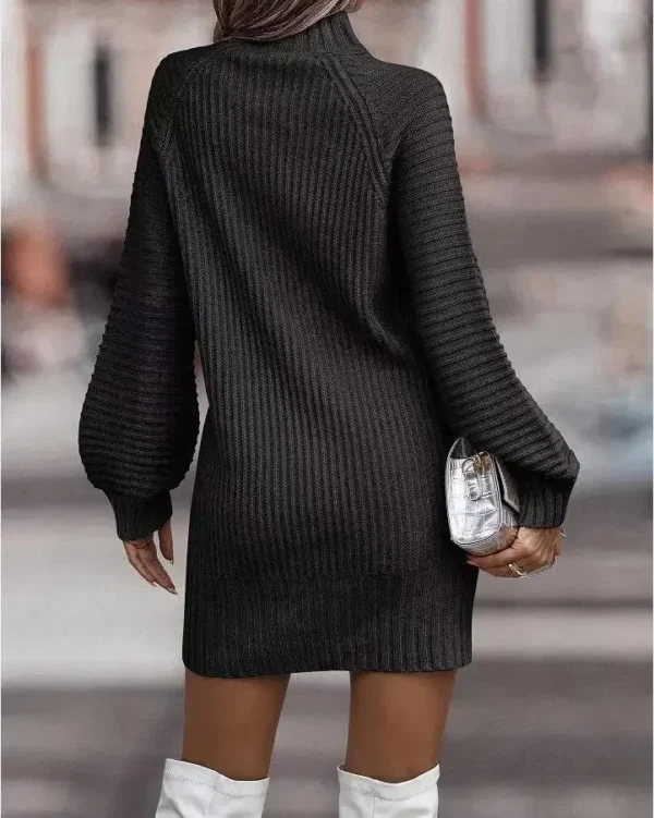 High Neck Long Sleeve Women's Knitted Dress - Image 6